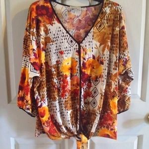 Chenault V Neck Floral Tie Top Sz Large